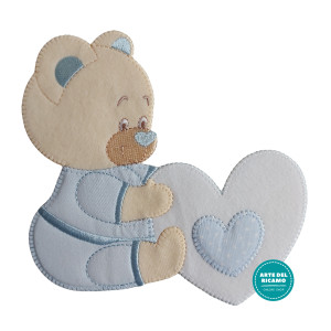 Iron-on Patch - Teddy Bear with a Light Blue Heart